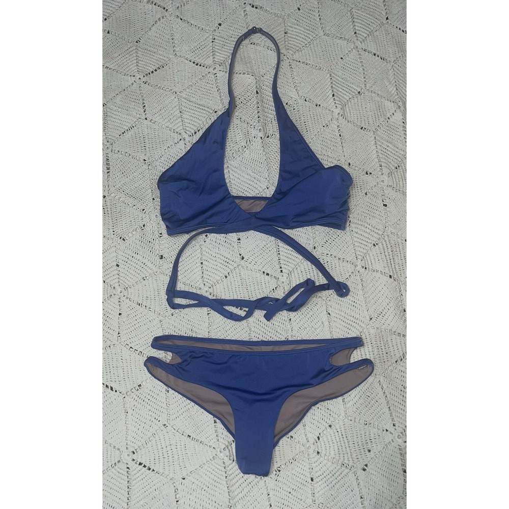 victoria secret satin‎ Bikini Vacation Swimsuit Periwinkle Size Small Cheeky